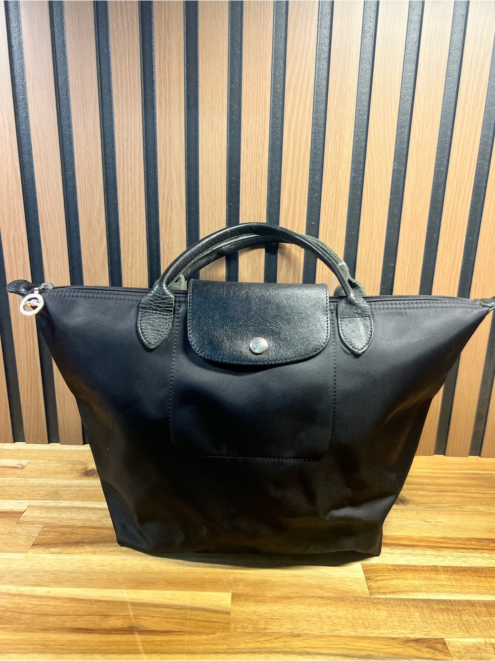 Longchamp Black Nylon Top-Handle Travel Tote Bag